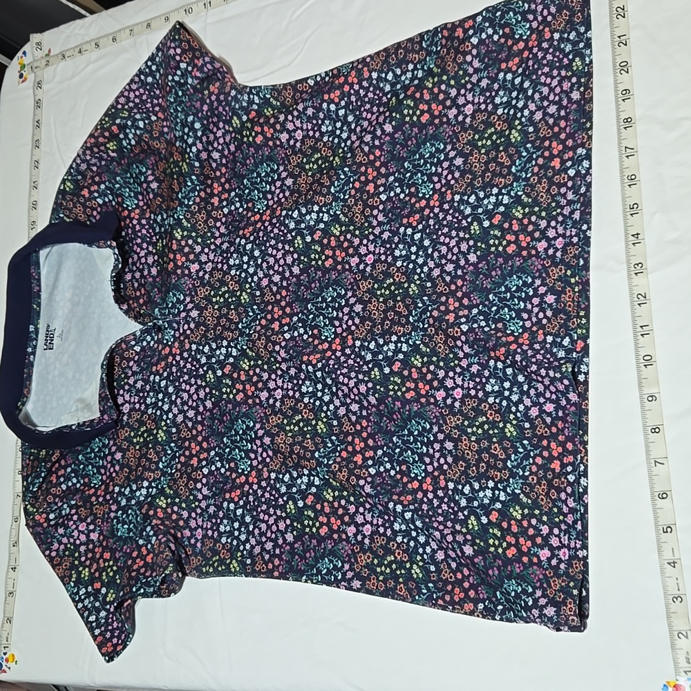Woman's Lands' End SizeL  Polo Shirt - Navy Floral